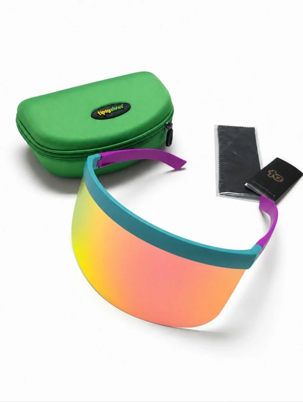 Tipsy Elves Sorbet Sunrise Pink Mirrored Visor Sunglasses With Case - New